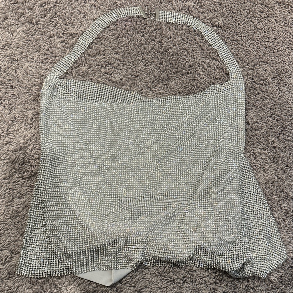 Lamarque Silver Crystal Mesh Halter Top